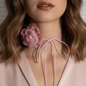 Pink Rose Floral Adjustable Necklace. New.